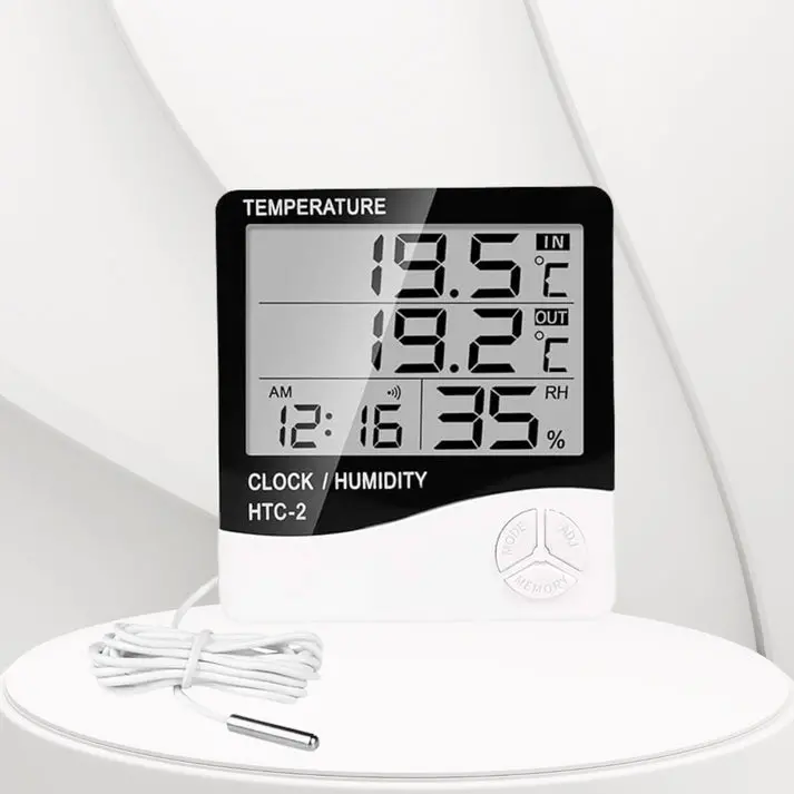 Htc-2 Digital Temperature Humidity Meter Clock With Sensor Cable 1