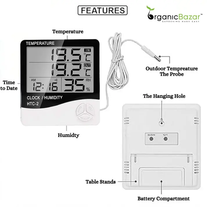 Htc-2 Digital Temperature Humidity Meter Clock With Sensor Cable 2
