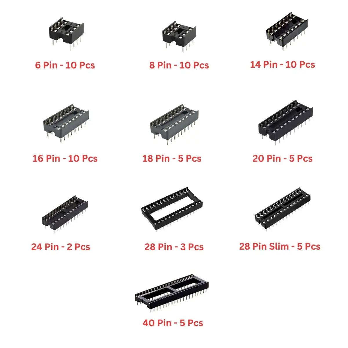 Elepak Low Profile Ic Socket Pak 6 To 40 Pin 2.54Mm 65 Pcs 10 Types 1