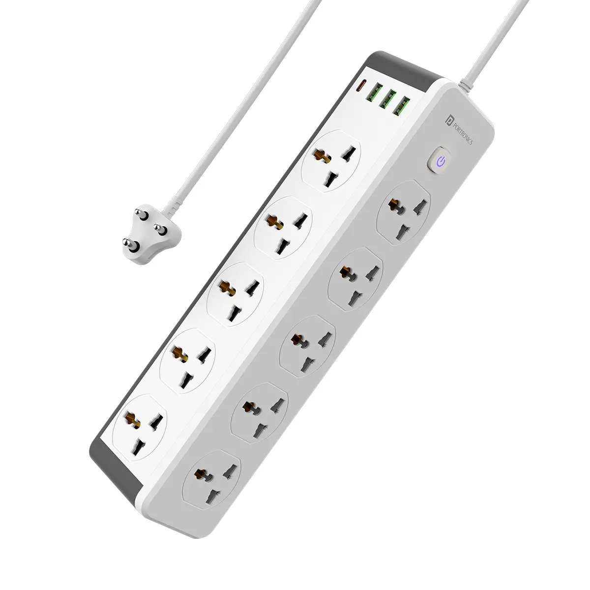 Portronics Por 2072 Power Plate 14 Extension Board With 10 Universal Sockets, 25W Type-C Pd, 3 Usb Charging Ports, 3 Meter Long Cord, 2500 Watts, 2.1 Amp Usb Output, Multi Plug For Home Appliances (White) 1