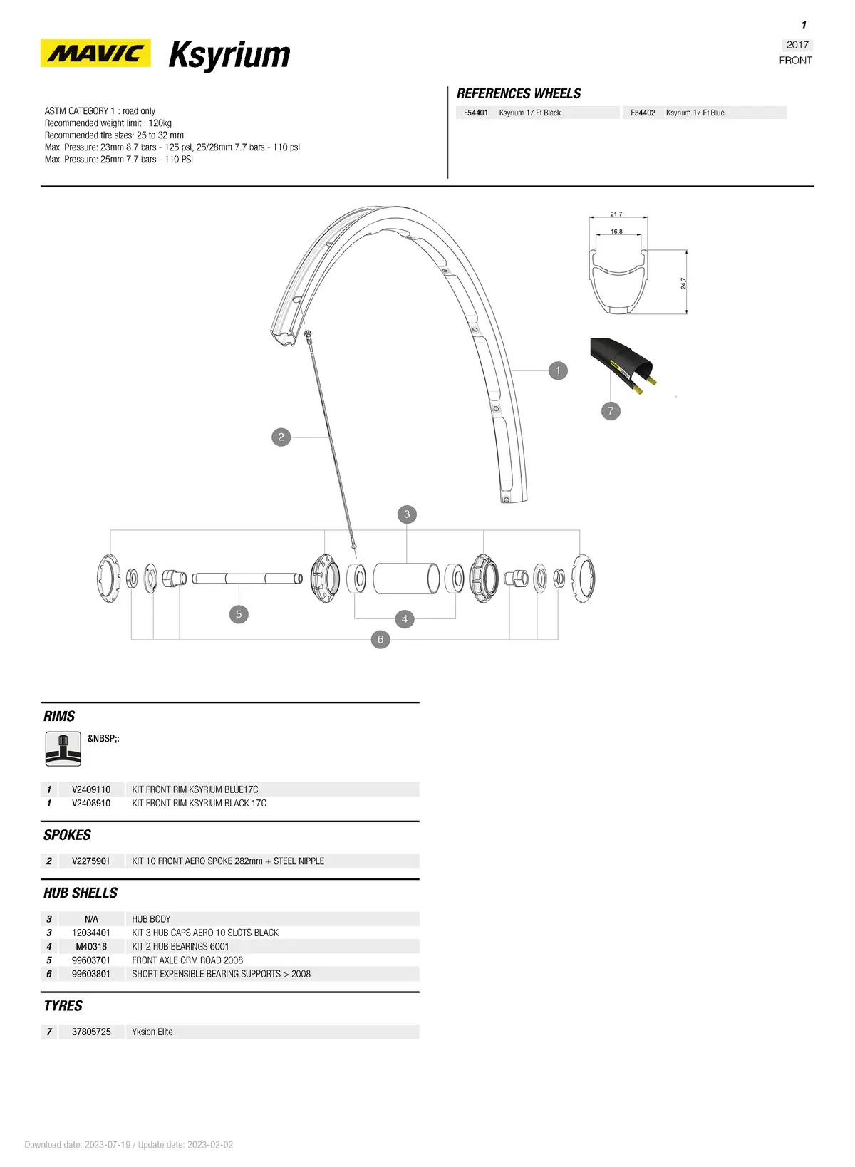 Mavic Ksyrium Front Rim Blue (2017+) - V2409110 2