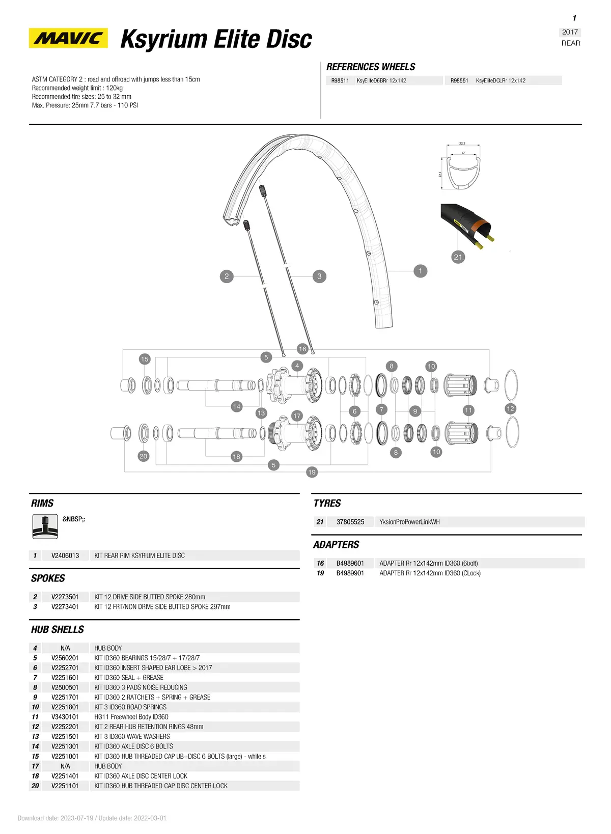 Mavic Ksyrium Elite Disc Rear Rim (2017+) V2406013 2