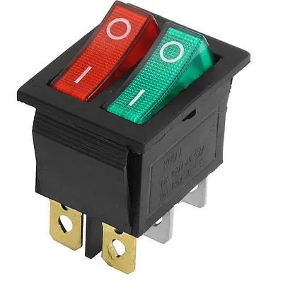 Kcd8-212N 16A 250V – 6 Pin Double Rocker Power Switch – Red And Green 1