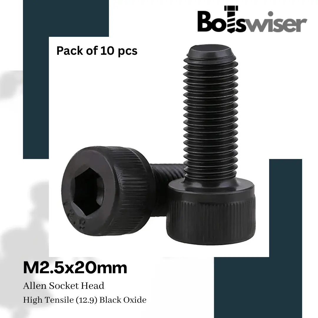 M2.5X20mm Hex (Allen) Socket Head High Tensile(12.9) Black Oxide Screw (Pack Of 10) 2