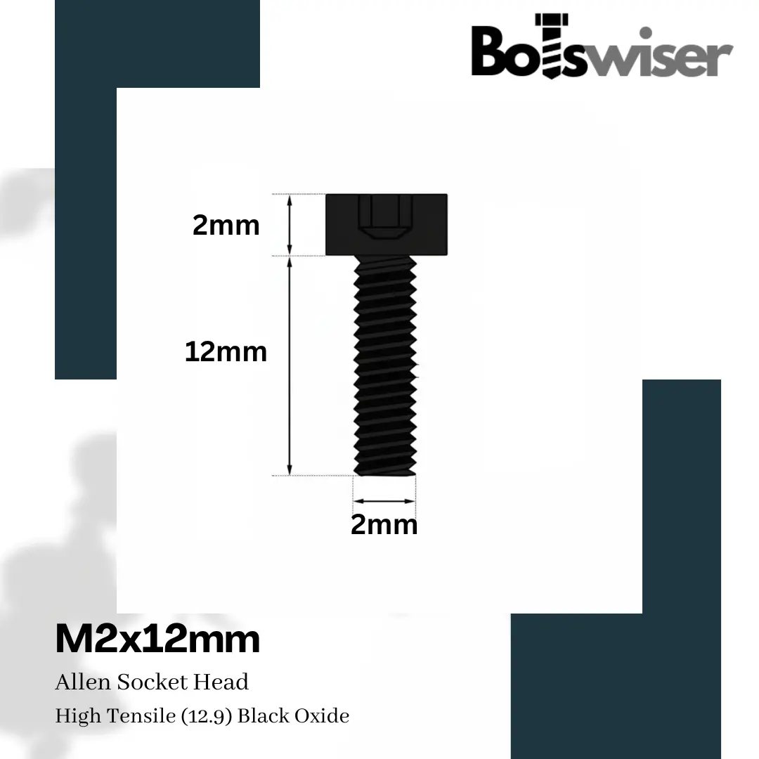 M2x12mm Hex (Allen) Socket Head High Tensile(12.9) Black Oxide Screw (Pack Of 10) 2