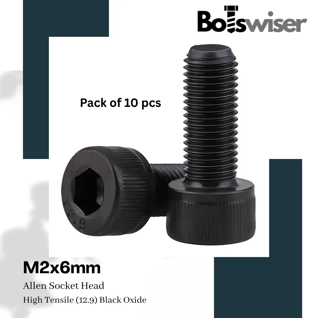 M2x6mm Hex (Allen) Socket Head High Tensile(12.9) Black Oxide Screw (Pack Of 10) 1