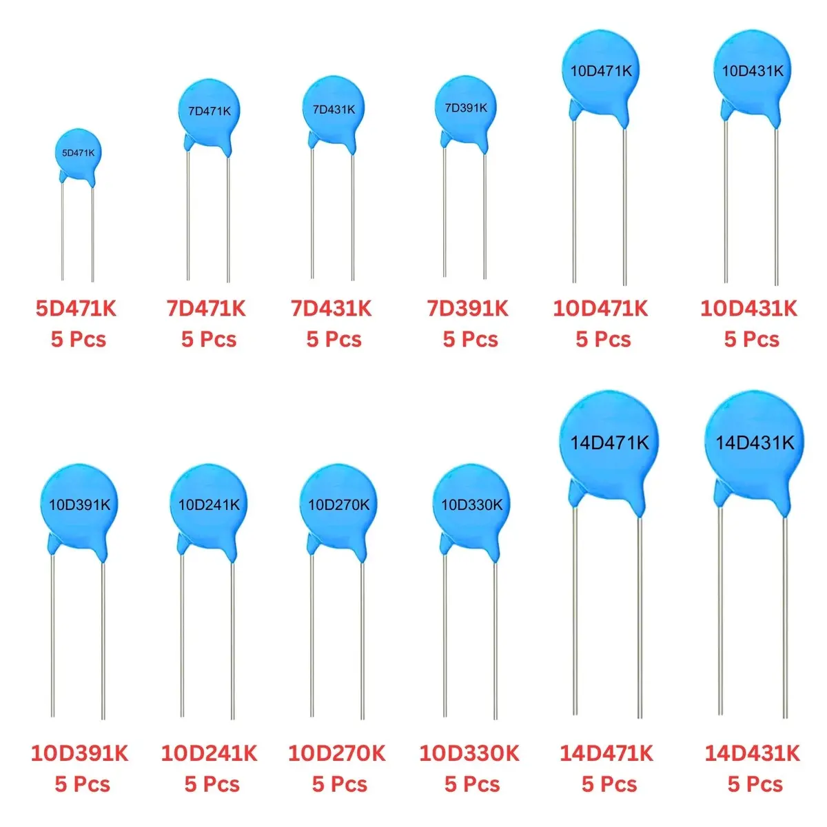 Elepak Mov Metal Oxide Varistor Pak 5 To 14D 60 Pcs 12 Values 1