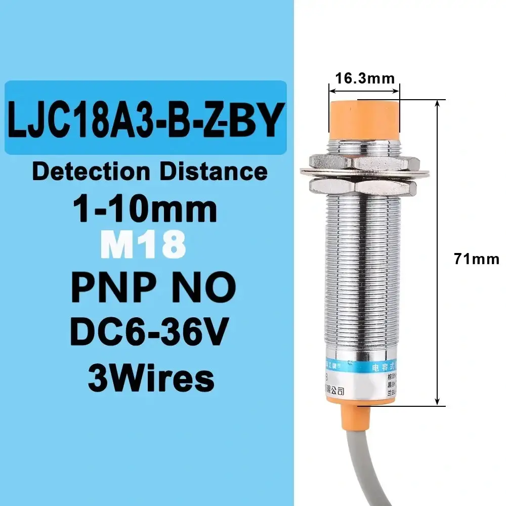 Ljc18a3-B-Z/By Pnp No Capacitive Proximity Sensor, 1-10Mm, Dc 6-36V 1
