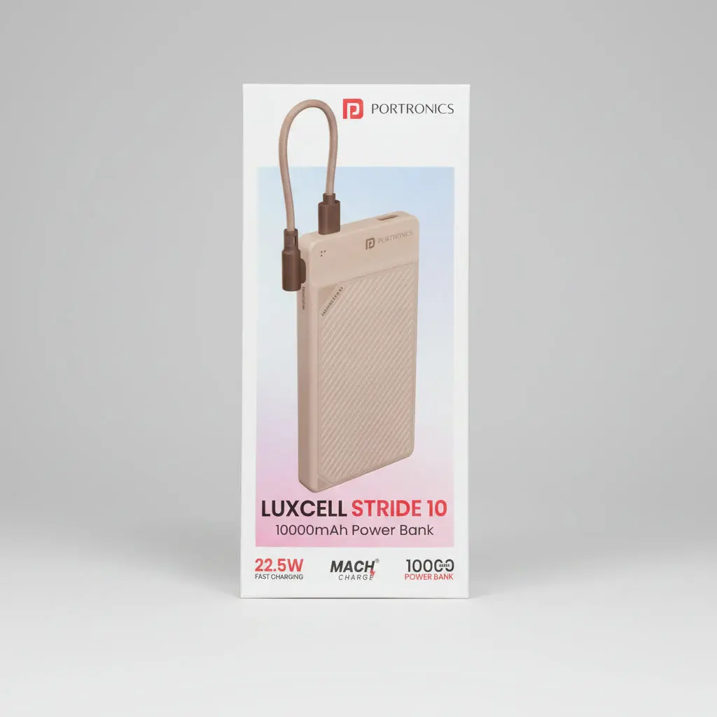 Portronics Por-2814 Luxcell Stride 10 10000Mah Power Bank With Type-C Data Cable (Mocha) 1