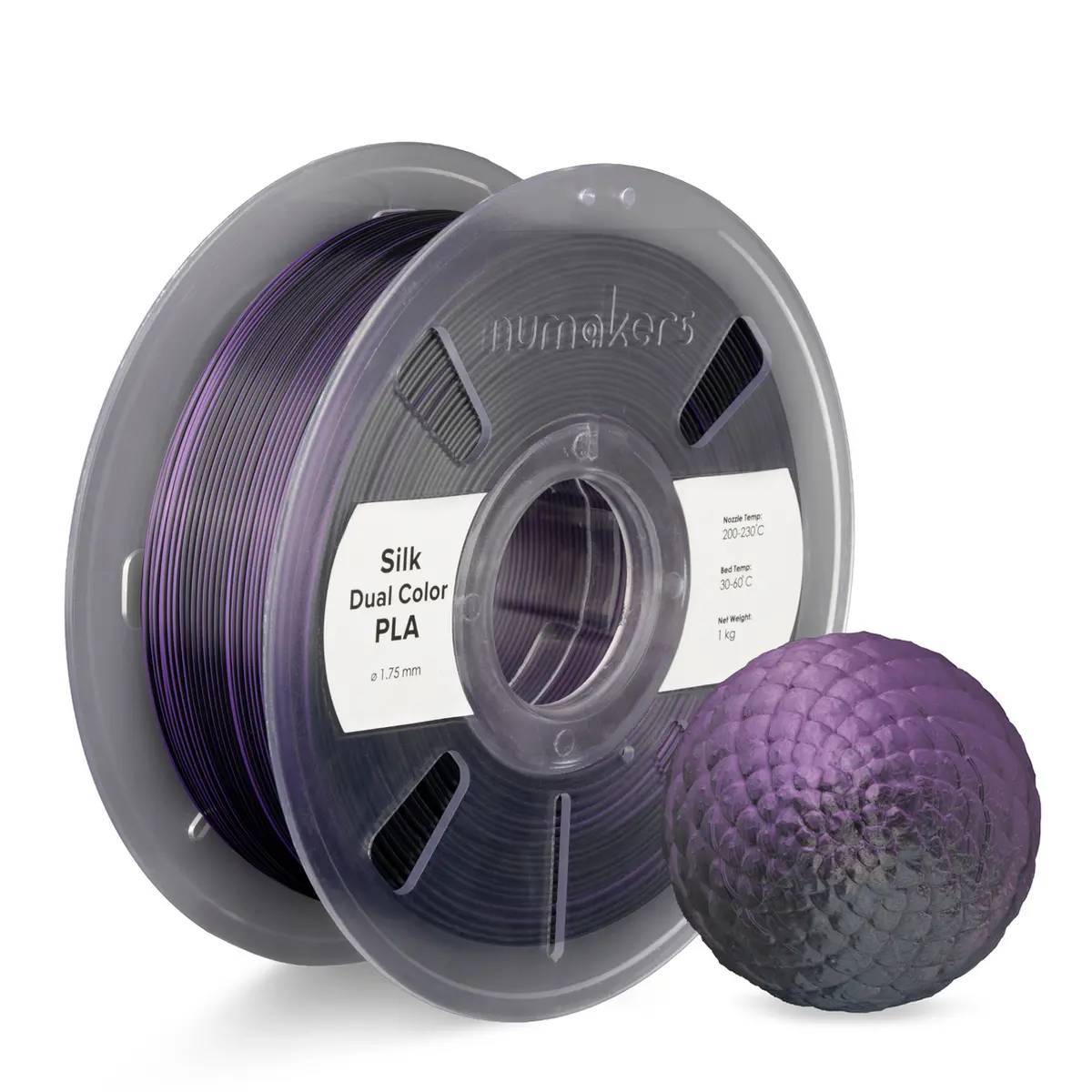 Numakers Dual-Color Silk Pla Filament – Purple-Black – 1.75 Mm / 1 Kg 1