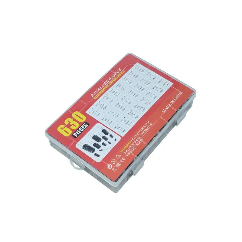 630Pcs 24 Type (0.1Uf-1000Uf) Electrolytic Capacitor With Durable Plastic Storage Box 1