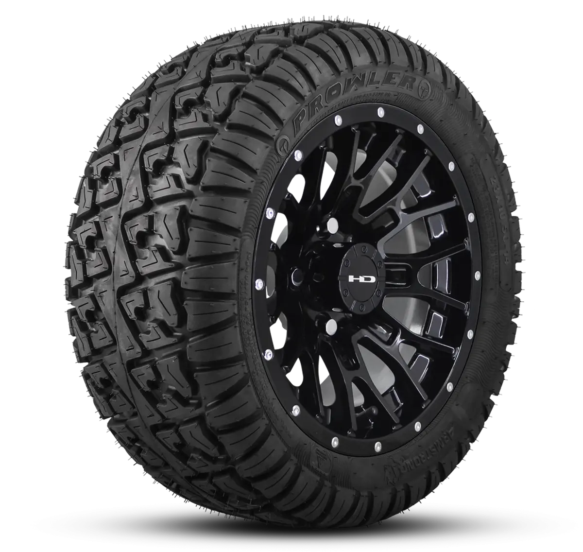 Hd Golf Wheel & Tire Package ( 1Pc ) 14X7.0 Rtc All Gloss Black + Rivets W ( 1Pc ) 23 Inch A/T Tire 1
