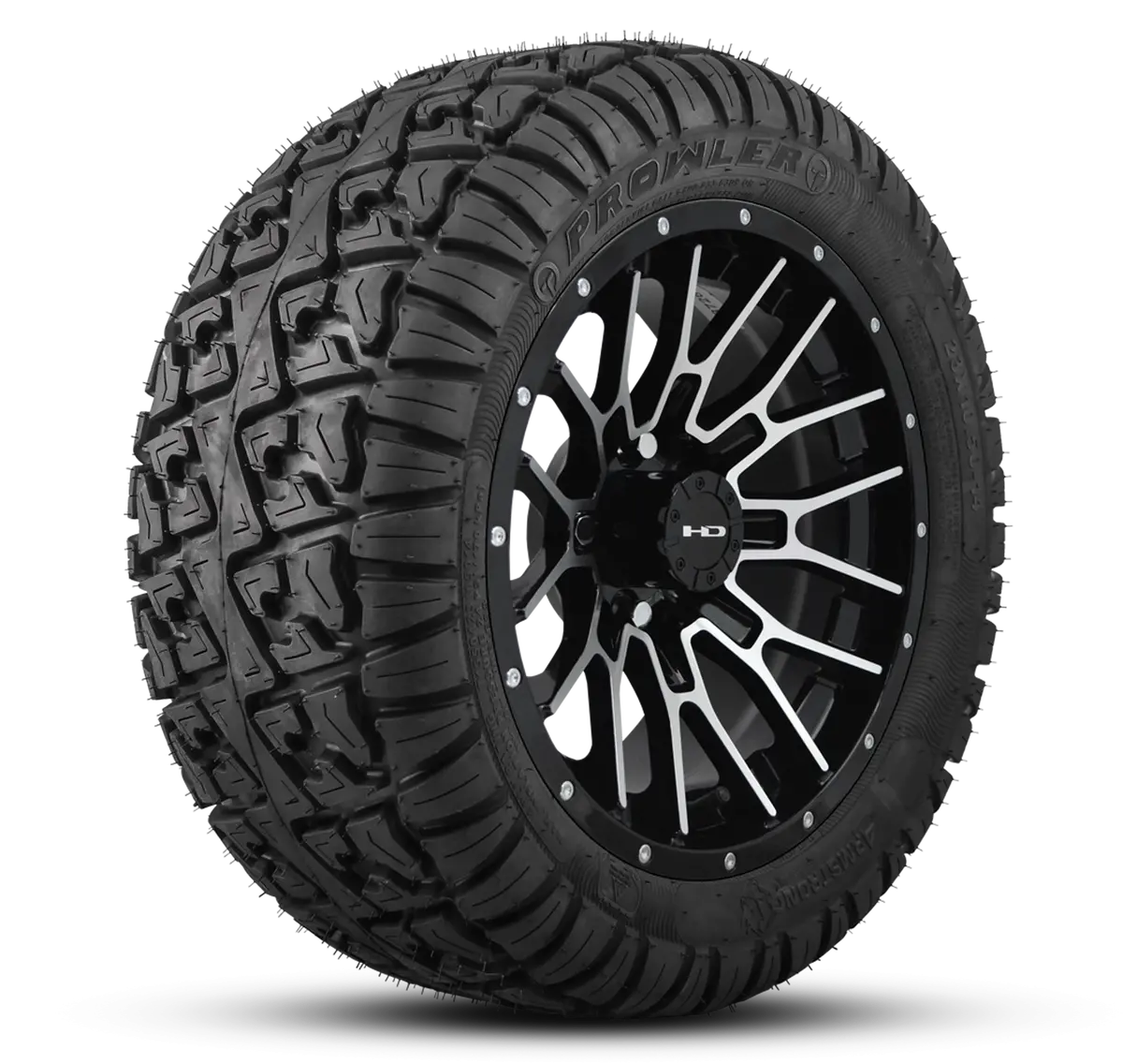 Hd Golf Wheel & Tire Package ( 1Pc ) 14X7.0 Rtc Gloss Black Machined Face + Rivets W ( 1Pc ) 23 Inch A/T Tire 1