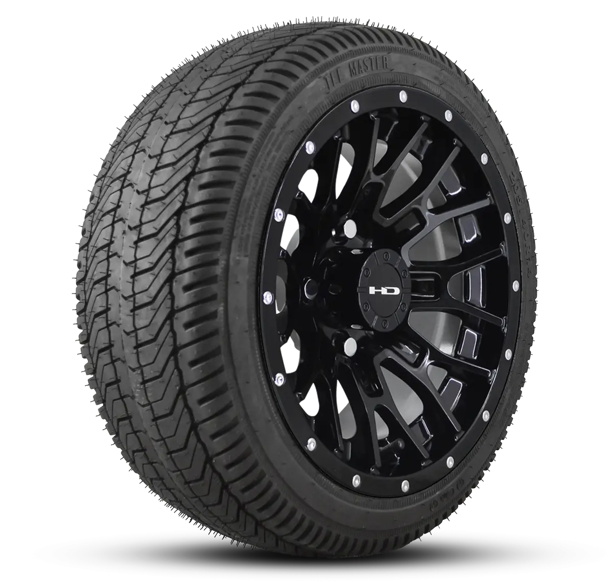 Hd Golf Wheel & Tire Package ( 1Pc ) 14X7.0 Rtc All Gloss Black + Rivets W ( 1Pc ) 205/40-14 All-Season Tire 1