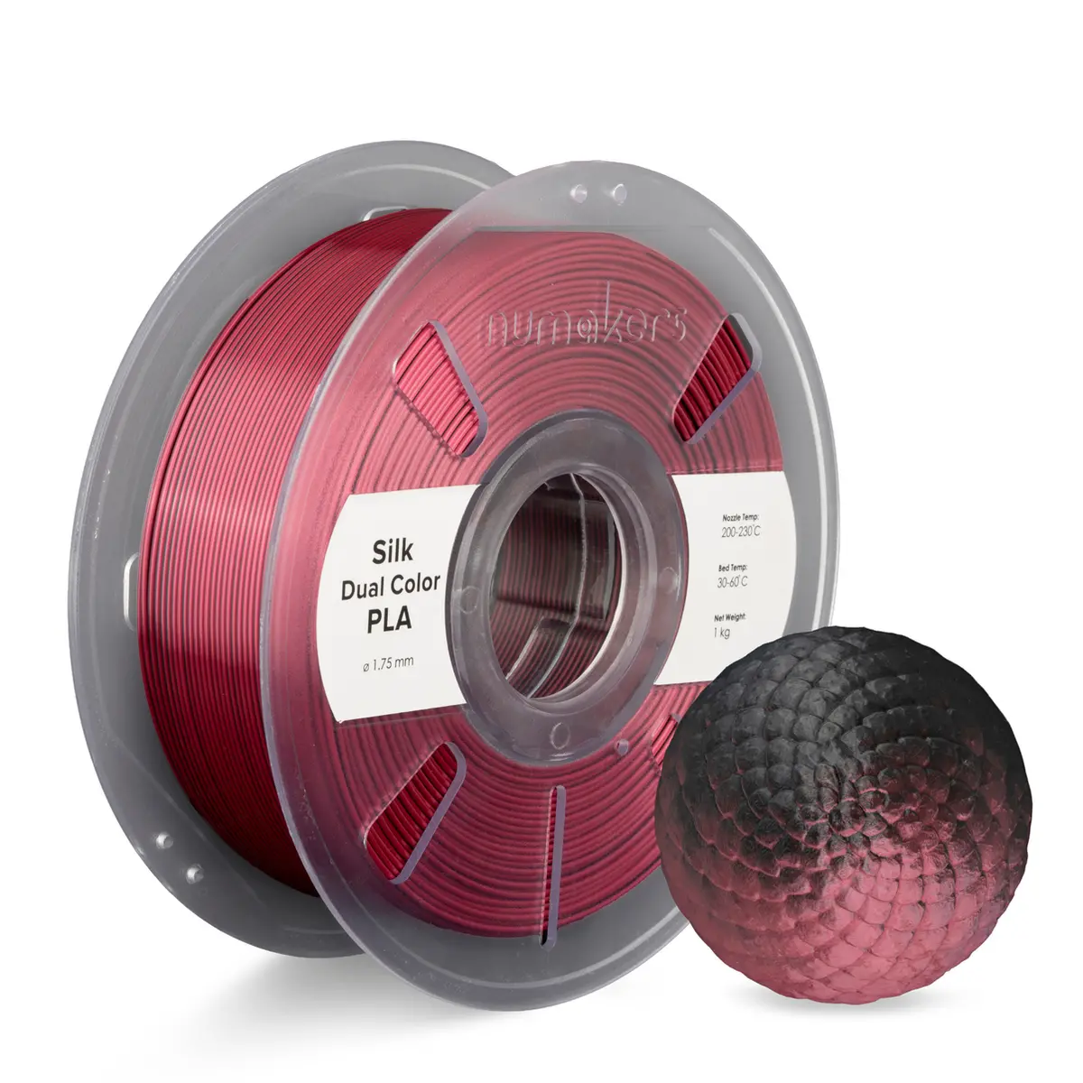Numakers Dual-Color Silk Pla Filament – Red-Black – 1.75 Mm / 1 Kg 1