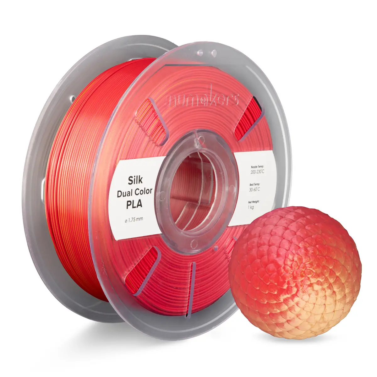 Numakers Dual-Color Silk Pla Filament – Red-Gold – 1.75 Mm / 1 Kg 1