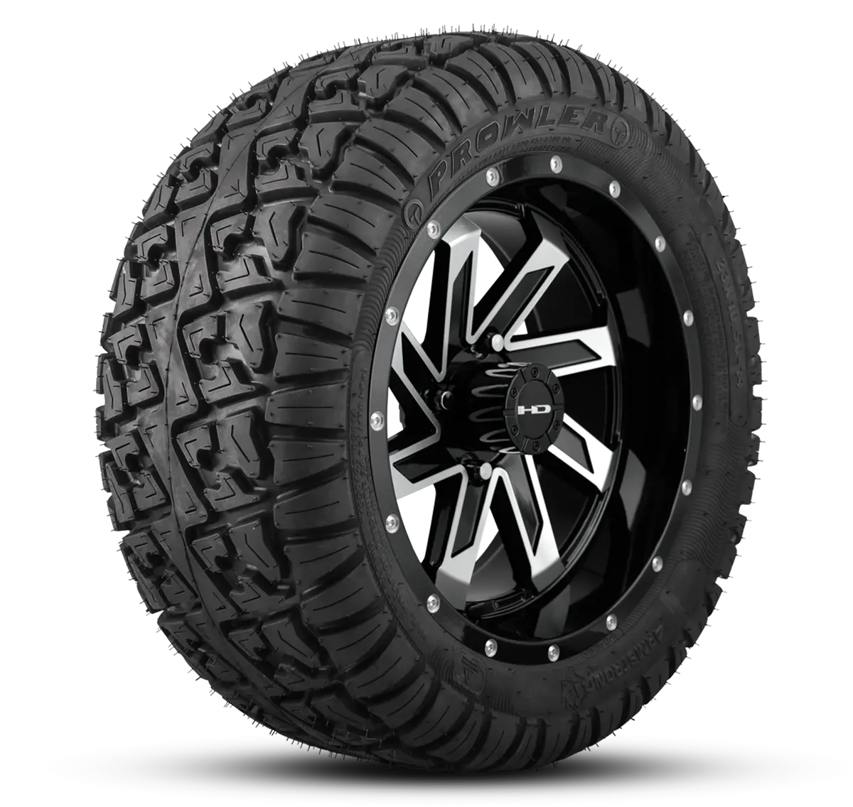 Hd Golf Wheel & Tire Package ( 1Pc ) 12X7.0 Saw Gloss Black Machined W ( 1Pc ) 23 Inch A/T Tire 1