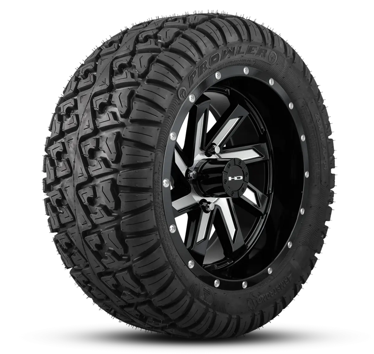 Hd Golf Wheel & Tire Package ( 1Pc ) 12X7.0 Saw Gloss Black Milled Face W ( 1Pc ) 23 Inch A/T Tire 1