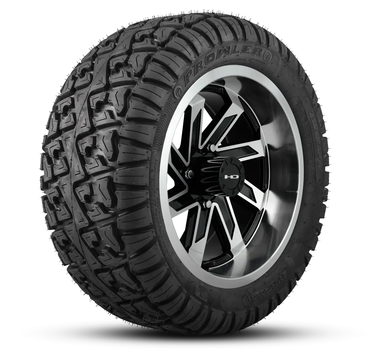 Hd Golf Wheel & Tire Package ( 1Pc ) 14X7.0 Saw Gloss Black Full Machined W ( 1Pc ) 23 Inch A/T Tire 1