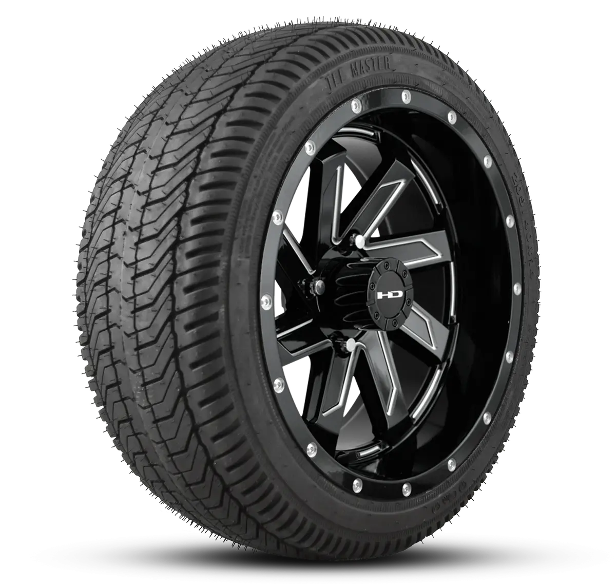 Hd Golf Wheel & Tire Package ( 1Pc ) 12X7.0 Saw Black Milled Edges W ( 1Pc ) 215/35-12 All-Season Tire 1