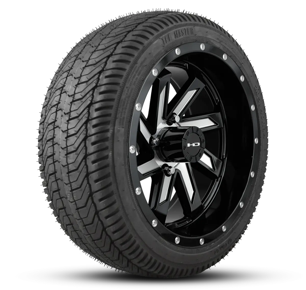 Hd Golf Wheel & Tire Package ( 1Pc ) 12X7.0 Saw Black Milled Face W ( 1Pc ) 215/35-12 All-Season Tire 1