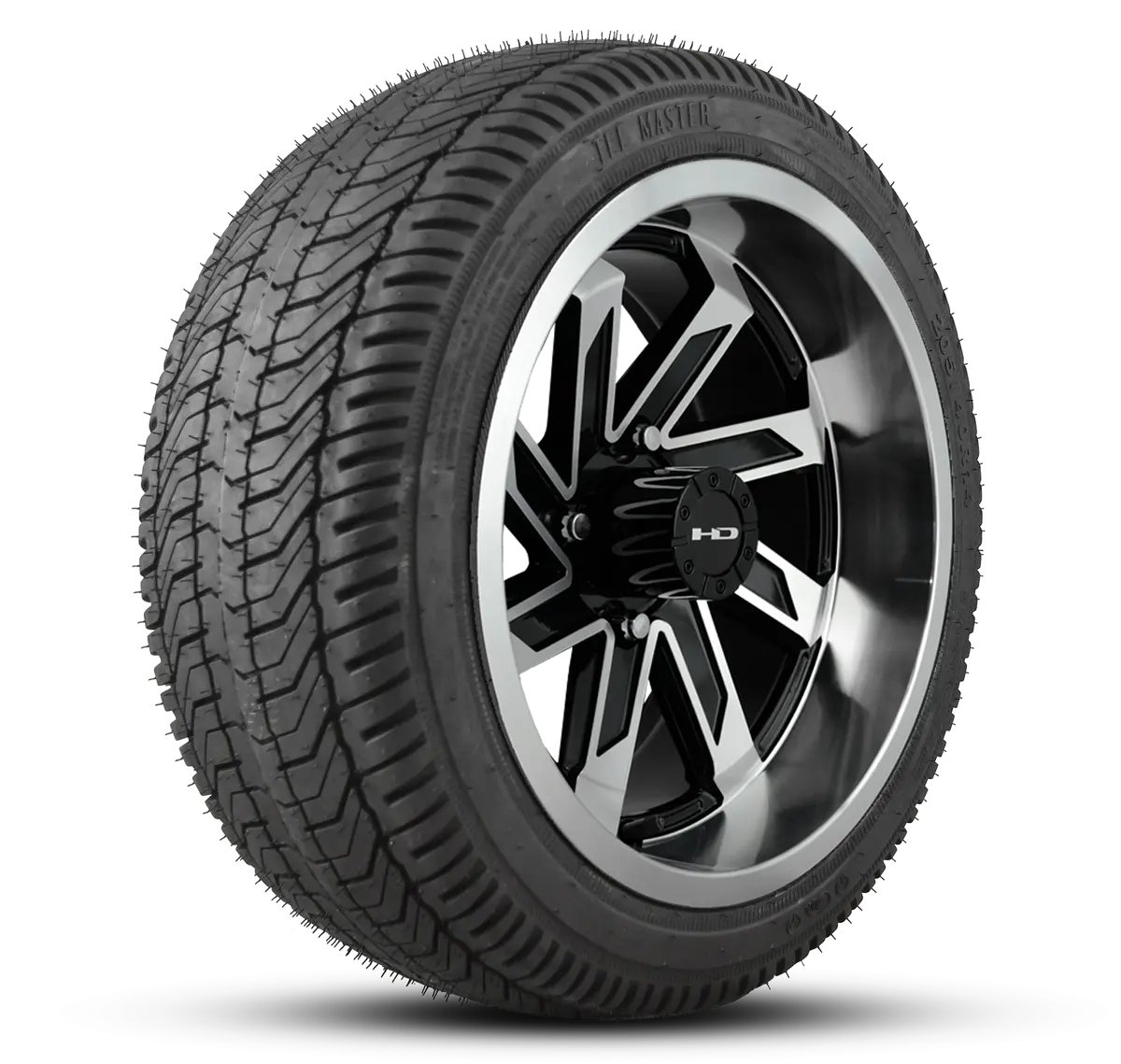 Hd Golf Wheel & Tire Package ( 1Pc ) 12X7.0 Saw Black Machined Face & Lip W ( 1Pc ) 215/35-12 All-Season Tire 1