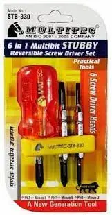 Multitec Stb-330 6 In 1 Multibit Stubby Reversible Screw Driver Set 1