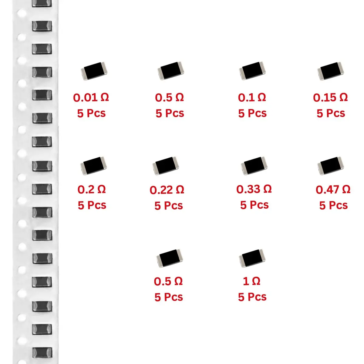 Elepak Smd Resistor 2512 2W ±1% Pak 0E01 To 1E 50 Pcs 10 Values 1