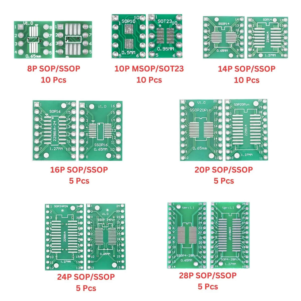 Elepak Smd To Dip Adapter Pcb Pak Sop/Ssop/Tsop 50 Pcs 7 Types 1