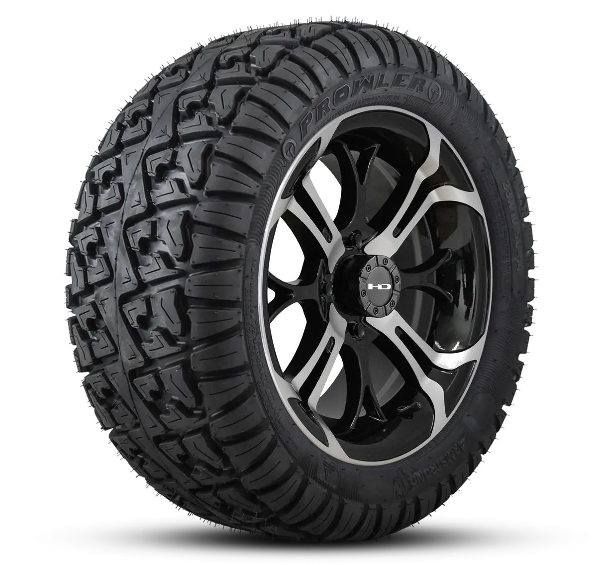 Hd Golf Wheel & Tire Package ( 1Pc ) 14X7.0 Spinout Gloss Black Machined W ( 1Pc ) 23 Inch A/T Tire 1