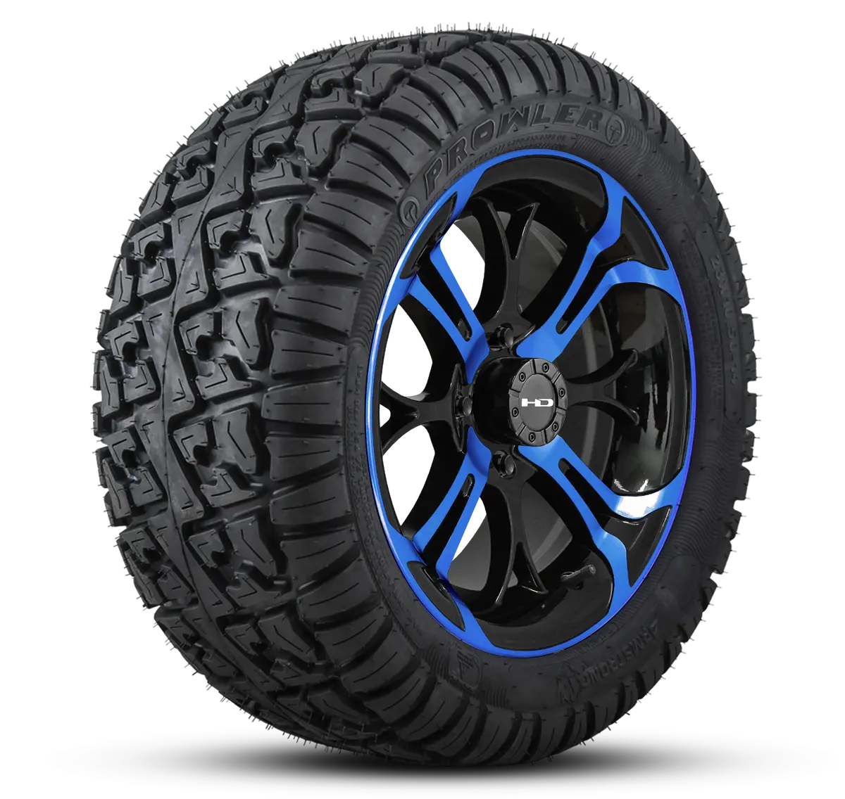 Hd Golf Wheel & Tire Package ( 1Pc ) 14X7.0 Spinout Gloss Black & Blue W ( 1Pc ) 23 Inch A/T Tire 1