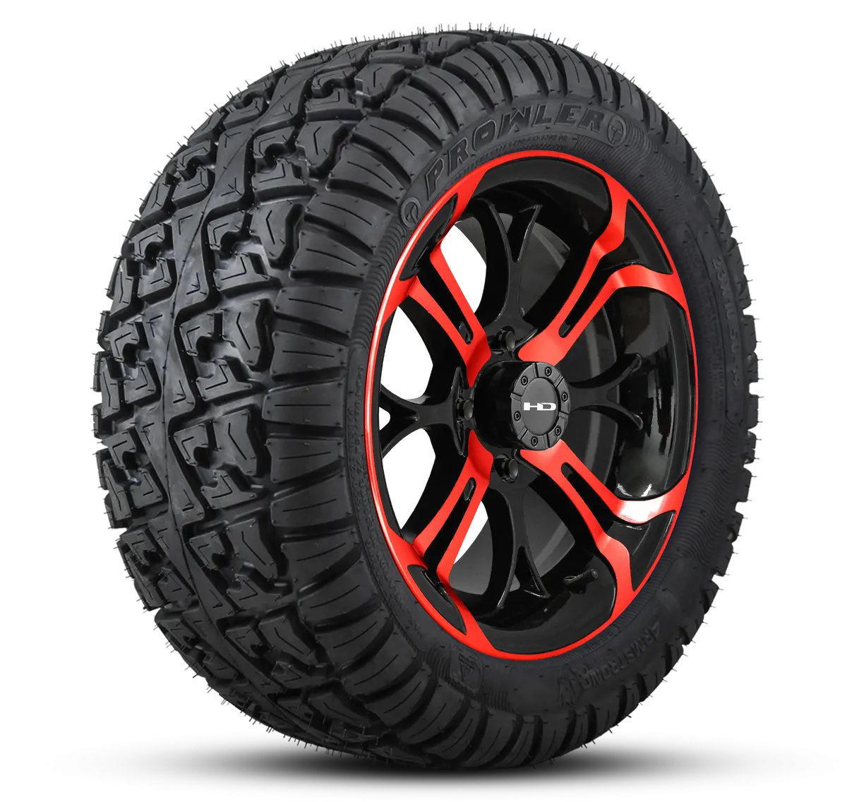 Hd Golf Wheel & Tire Package ( 1Pc ) 14X7.0 Spinout Gloss Black & Red W ( 1Pc ) 23 Inch A/T Tire 1