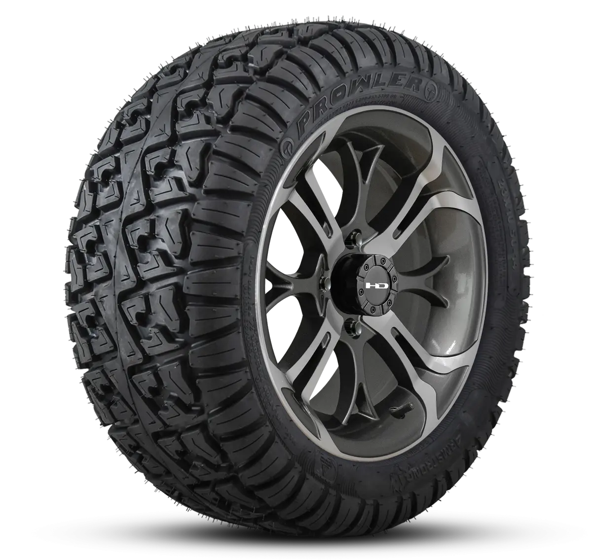 Hd Golf Wheel & Tire Package ( 1Pc ) 14X7.0 Spinout Gunmetal Machined W ( 1Pc ) 23 Inch A/T Tire 1