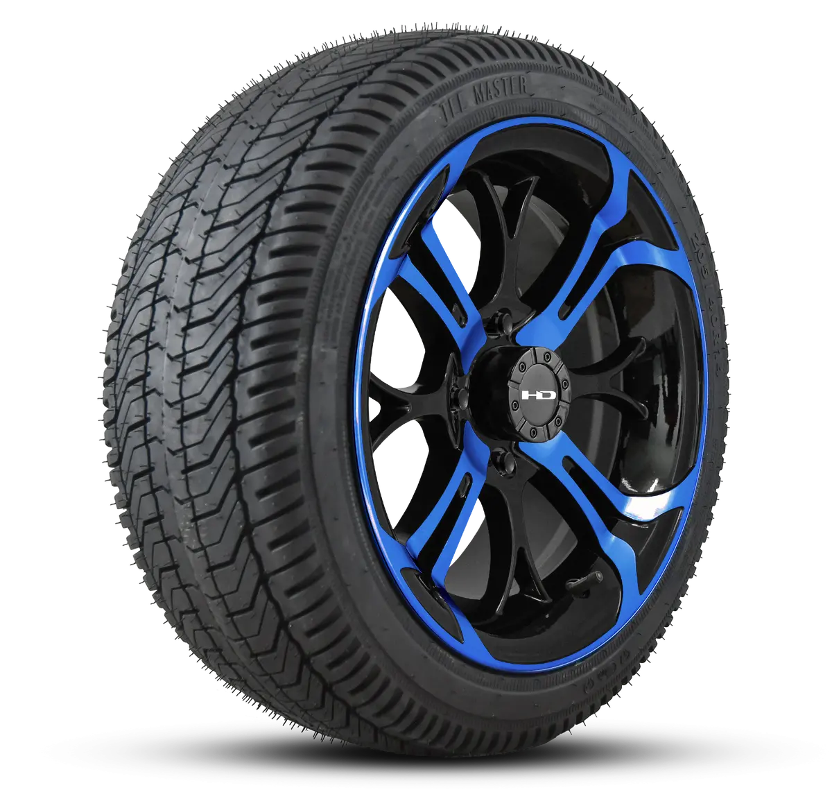 Hd Golf Wheel & Tire Package ( 1Pc ) 14X7.0 Spinout Gloss Black & Blue W ( 1Pc ) 205/40-14 All-Season Tire 1