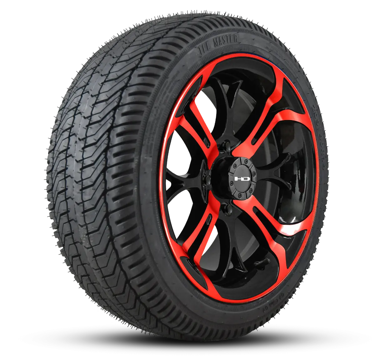 Hd Golf Wheel & Tire Package ( 1Pc ) 14X7.0 Spinout Gloss Black & Red W ( 1Pc ) 205/40-14 All-Season Tire 1