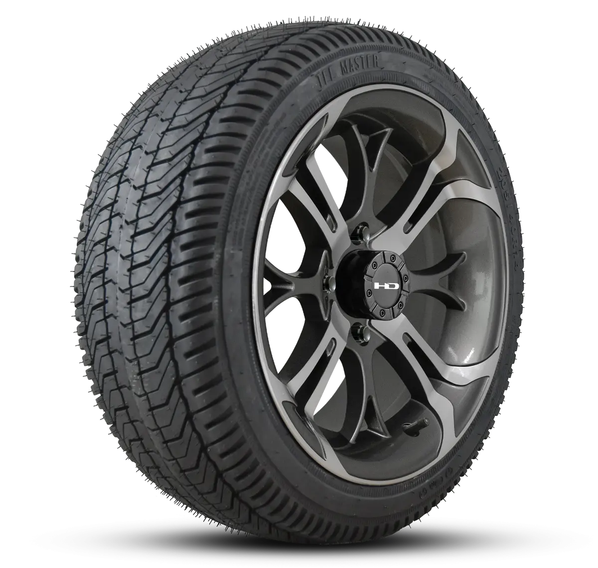 Hd Golf Wheel & Tire Package ( 1Pc ) 14X7.0 Spinout Gunmetal Machined W ( 1Pc ) 205/40-14 All-Season Tire 1