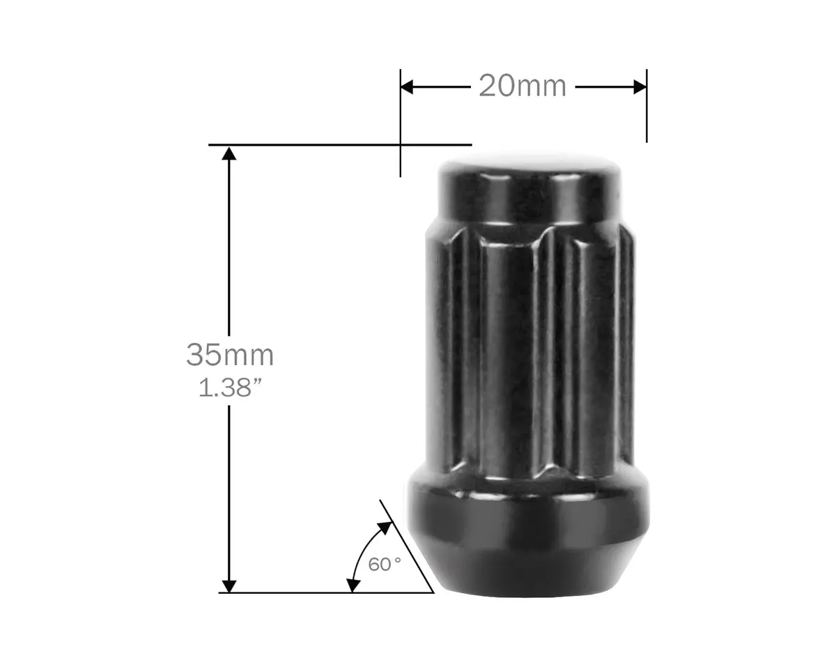 Perfectly Tight 7 Spline Lug Nut Bulged Tapered Seat 14X1.5 X 35Mm - Black Steel - 1 Piece 1