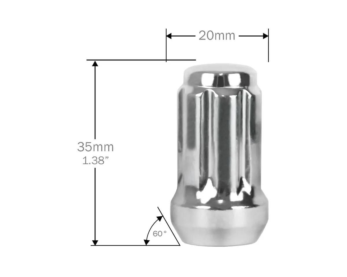 Perfectly Tight 7 Spline Lug Nut Bulged Tapered Seat 14X1.5 X 35Mm - Chrome Steel - 1 Piece 1