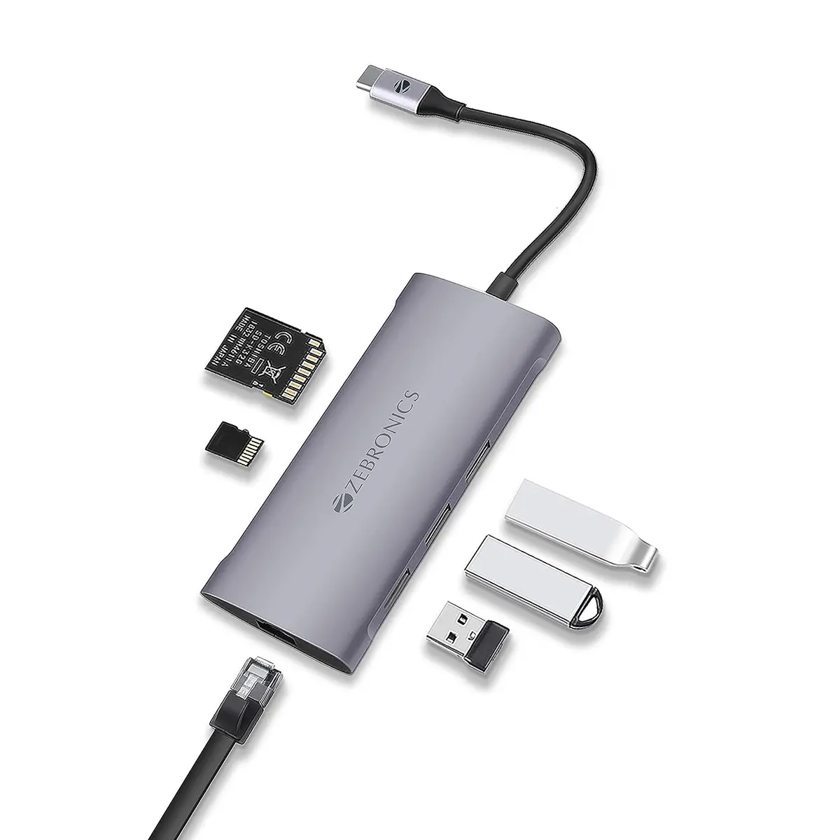 Zebronics Zeb Ta1000ucl 6 In 1 Usb Type C Multiport Adapter With Usb, Sd, Micro Sd, Rj45 Slots 1