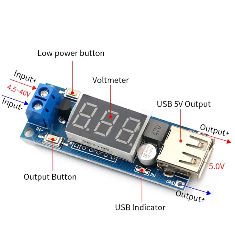 Hw-318 Dc-Dc 4.5-40V To 5V 2A Usb Charger Step Down Converter Voltmeter Module 2