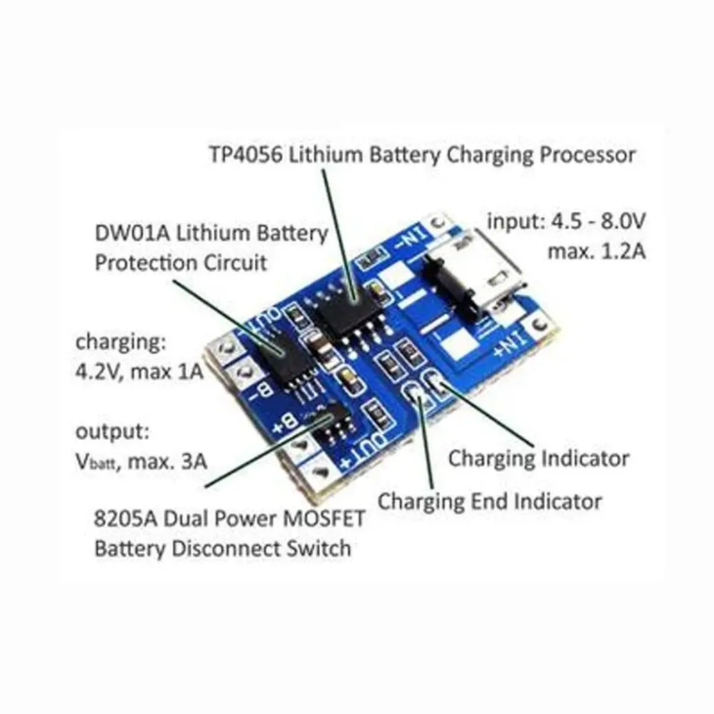Micro Usb Tp4056 With Current Protection 1A Li-Ion Lithium Battery Charging Module 2