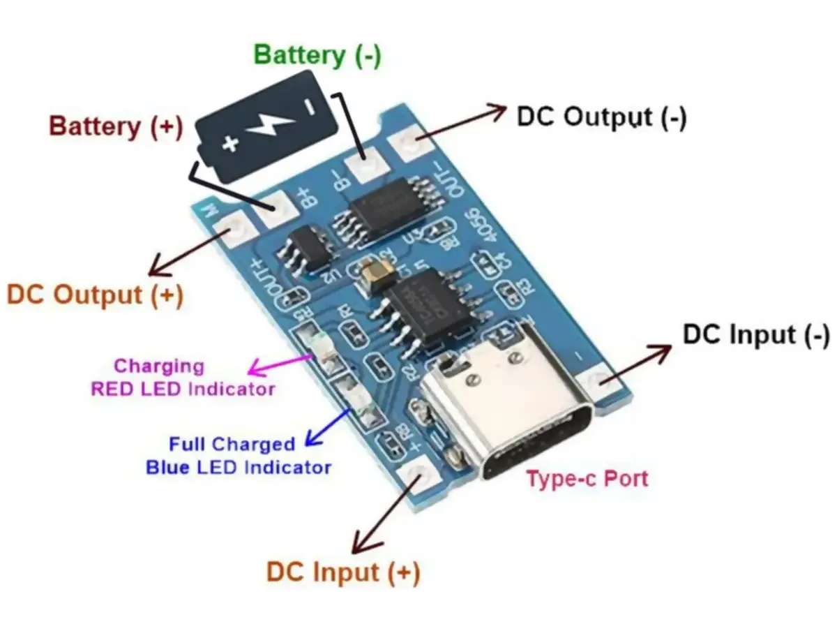 Type-C Tp4056 Lithium Battery Charger Module With Protection 5V 1A 18650 Battery 2