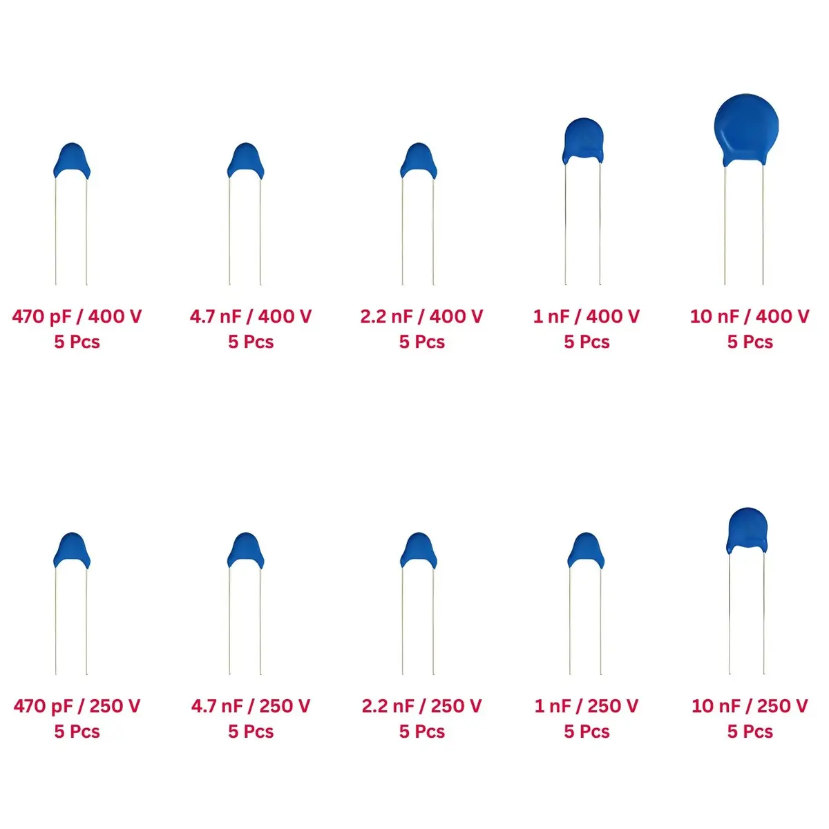 Elepak Ep8 Y1 / Y2 Safety Capacitor Pak 470Pf To 10Kpf 50 Pcs 10 Values 1