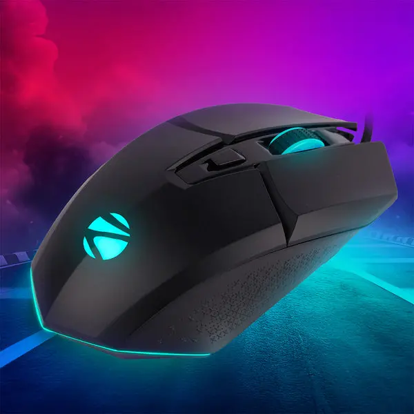 Zebronics Shark Premimum Gaming Usb Mouse With High Resolution Sensor, 1.8M Braided Cable, Rgb Led Lights, 1000/2200/4200/6400 Dpi, 6 Buttons, Dpi Switch, Button 2