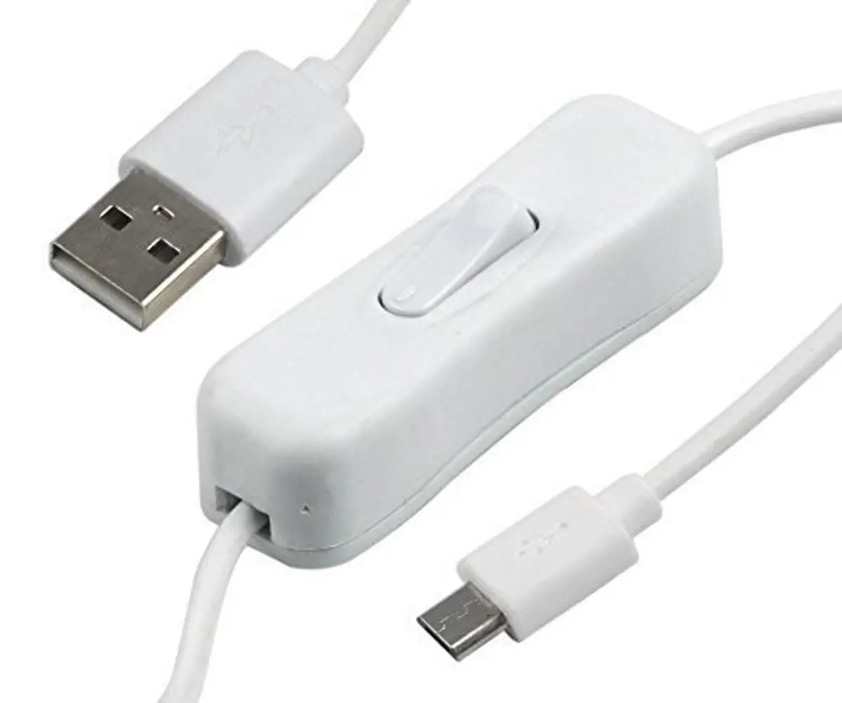 Usb To Micro Usb Cable 1.5 Meters With On/Off Switch Power Control For Raspberry Pi ( White) 2