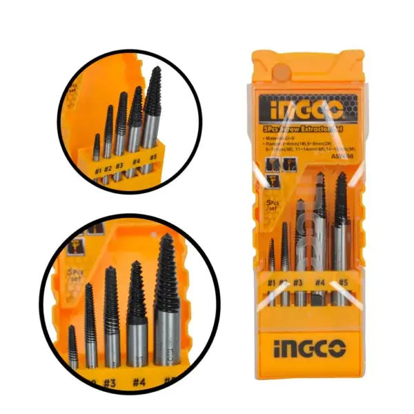 Ingco Ase008 5 Pcs Screw Extractor Set 1