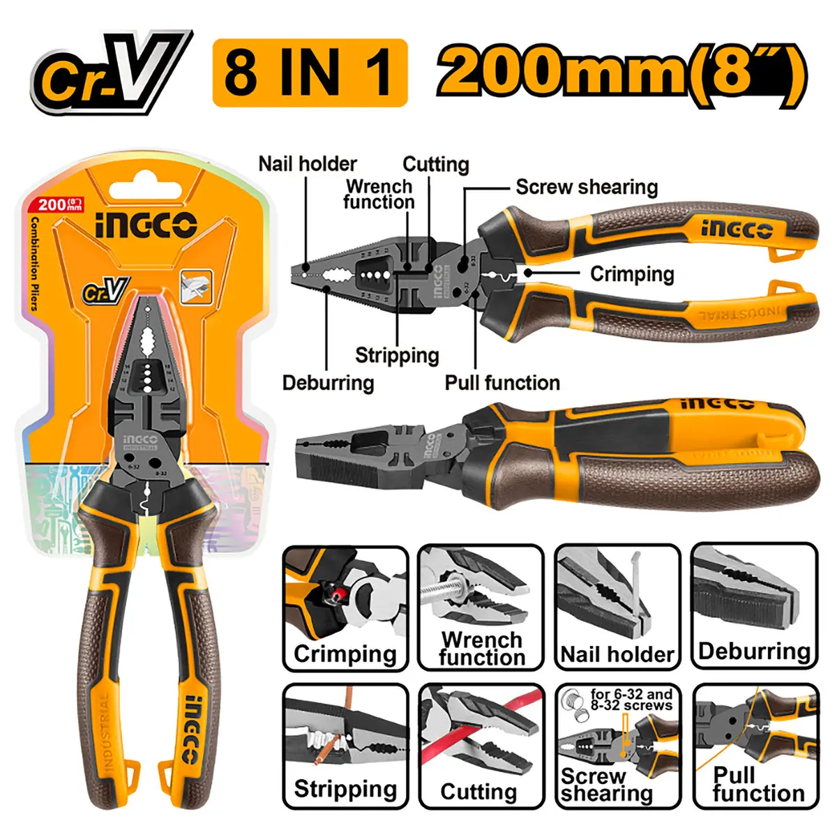 Ingco Hmfcp28200 8-In1 Multi-Function Combination Plier 1