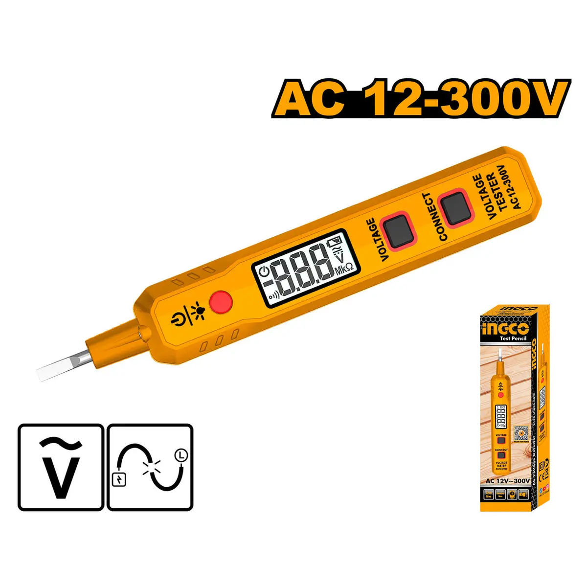 Ingco Hsdt30021 Test Pencil Digital Voltage Tester Ac 12-300V 1