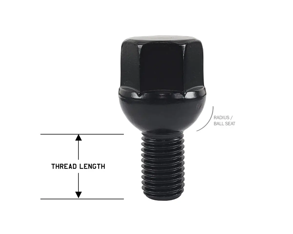 Perfectly Tight 17Mm Hex Lug Bolt Radius Seat 14X1.5 X 17Mm - Black Steel - Set Of 20 1