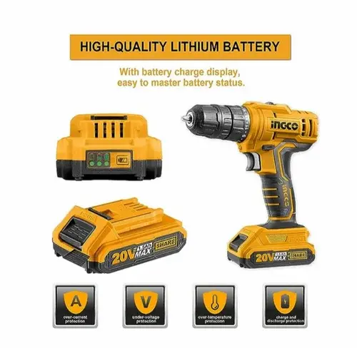 Ingco Cdli20051 20 V Lithium-Ion Cordless Impact Drill 10 Mm, With 1 Pc Battery & Charger Pack 2